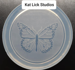 Raised Etching!! Butterfly (4") Coaster or Wall Art Mold Made w/Translucent Platinum Silicone