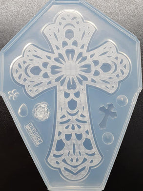 Etched 5x7 Cross Crystal Clear Platinum Silicone Mold