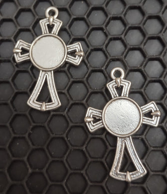 Alloy Metal Cross Double Sided Pendant w/Cabochon Setting